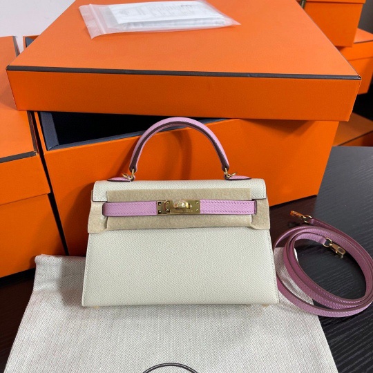 Hermes Kelly Mini II Epson PHW bicolor Craie match Mauve Sylvestre